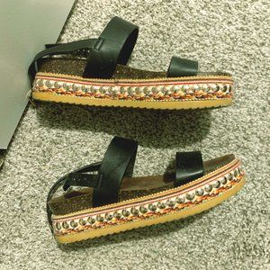 Embroidered Platform Sandals